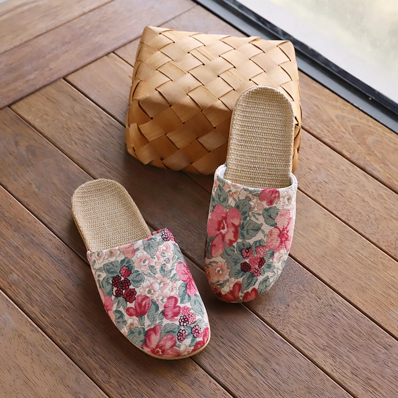 Baotou Spring & Fall Indoor Comfortable and Breathable Linen All Year Round Home Fabric Sandals for Women and Couples Floor Soft Bottom Home