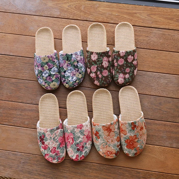 Baotou Spring & Fall Indoor Comfortable and Breathable Linen All Year Round Home Fabric Sandals for Women and Couples Floor Soft Bottom Home