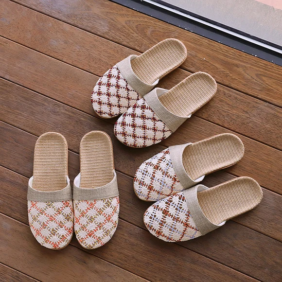 Baotou Spring & Fall Indoor Comfortable and Breathable Linen All Year Round Home Fabric Sandals for Women and Couples Floor Soft Bottom Home