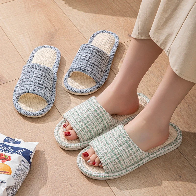 Linen Slippers for Women Spring & Fall Sweat-Absorbent Home Silent Japanese Cotton and Linen Indoor Non-Slip Breathable Slippers for Men All Seasons Wholesale
