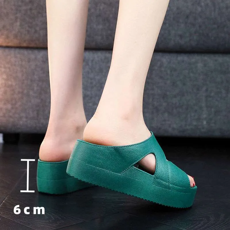 High-Heeled Slippers for Women to Wear in Summer, Ultra-Thick Soles, New Home Hot Style Wedge Heels, Platform Slippers, Non-Slip Plastic Sandals