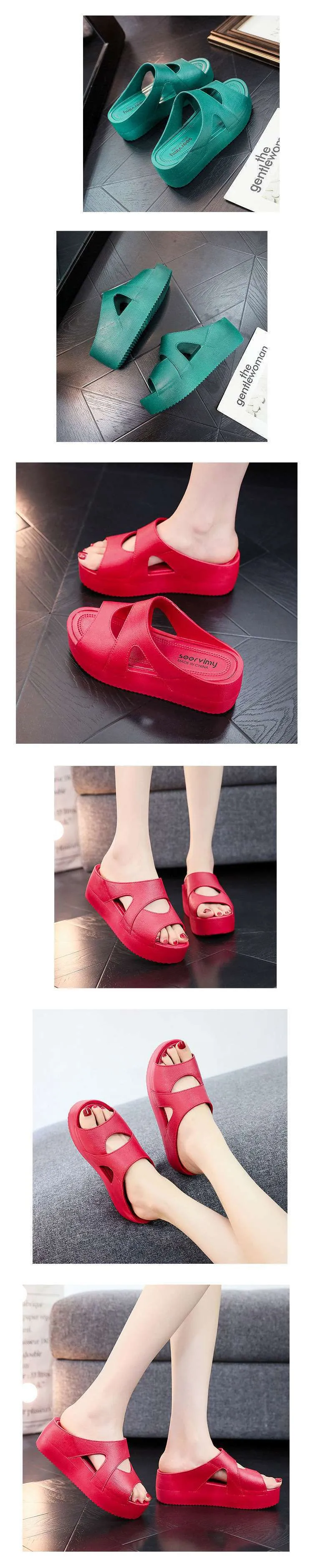 High-Heeled Slippers for Women to Wear in Summer, Ultra-Thick Soles, New Home Hot Style Wedge Heels, Platform Slippers, Non-Slip Plastic Sandals