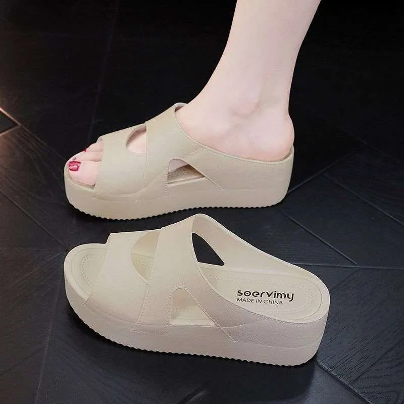 High-Heeled Slippers for Women to Wear in Summer, Ultra-Thick Soles, New Home Hot Style Wedge Heels, Platform Slippers, Non-Slip Plastic Sandals