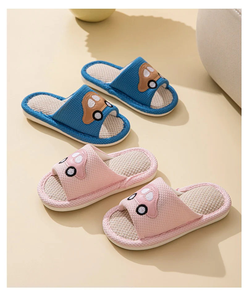 Male and Female Baby Summer Cartoon Car Four Seasons Linen Children's Sandals Open-Toe Slippers