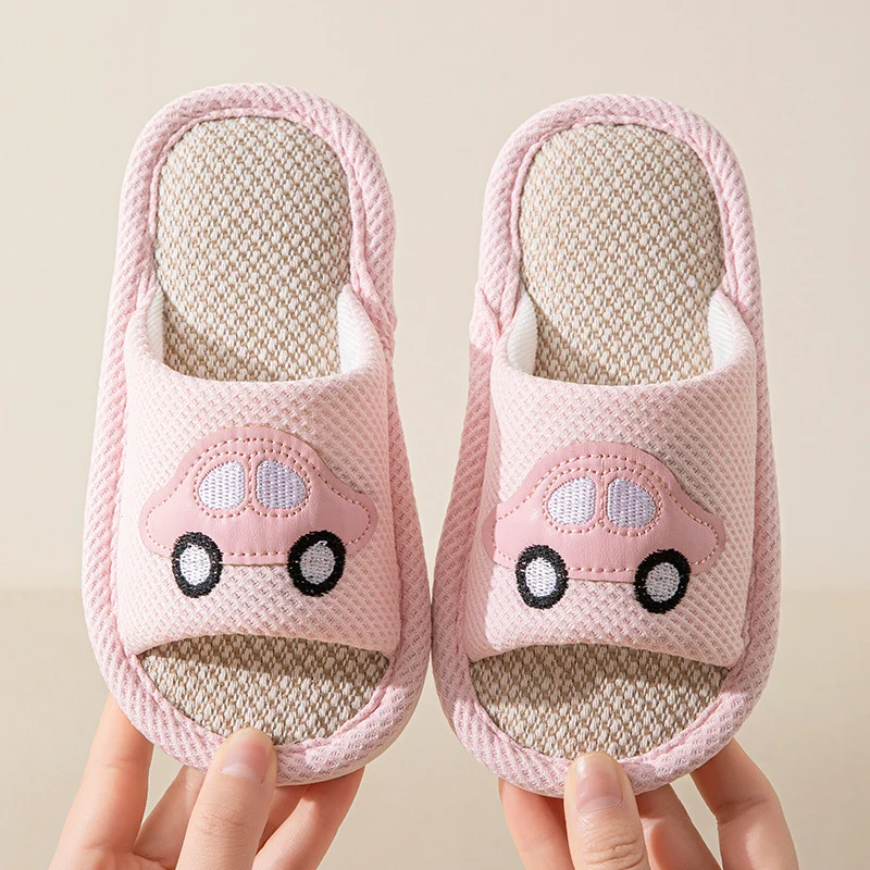 Male and Female Baby Summer Cartoon Car Four Seasons Linen Children's Sandals Open-Toe Slippers