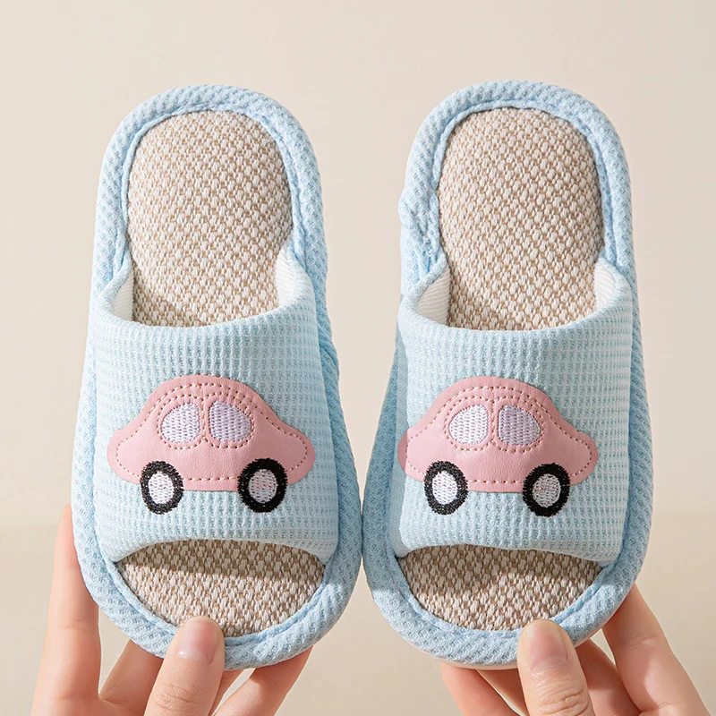 Male and Female Baby Summer Cartoon Car Four Seasons Linen Children's Sandals Open-Toe Slippers