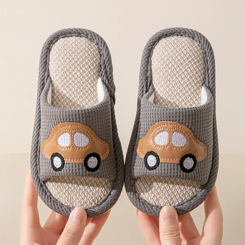 Male and Female Baby Summer Cartoon Car Four Seasons Linen Children's Sandals Open-Toe Slippers