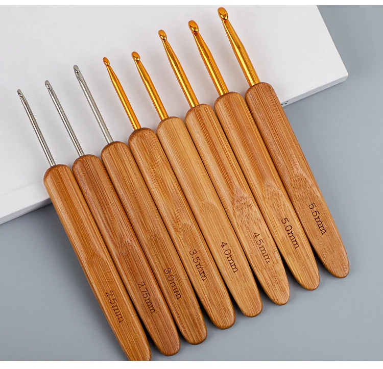 Full Set of Bamboo Handle Crochet Hooks, Bamboo Crochet Yarn Hooks, Handmade Knitting Tools, Sweater Needles, Round Head Carbonized Crochet Set