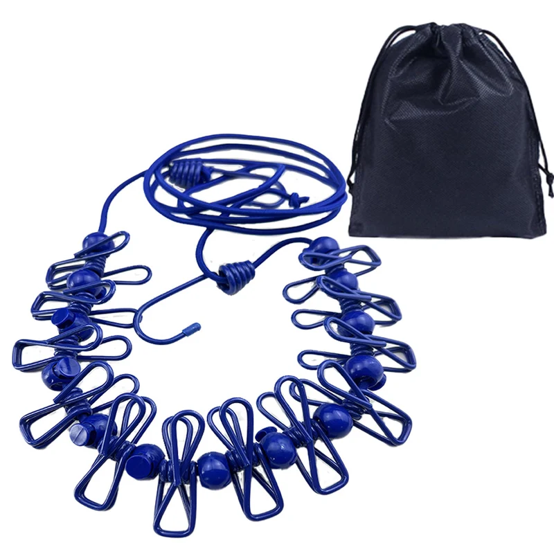 Creative Outdoor Elastic Windproof Clothesline with Positioning Buckle Korean Style Clothesline with Windproof Clip 12 Clips