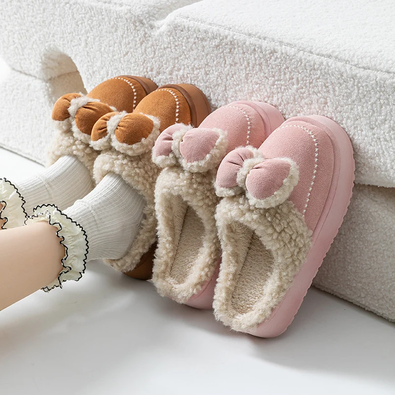 Cute Thick-Soled Cotton Slippers for Women in Autumn and Winter, Indoor Non-Slip Warm Soft Thick-Soled Furry Slippers for Postpartum Period