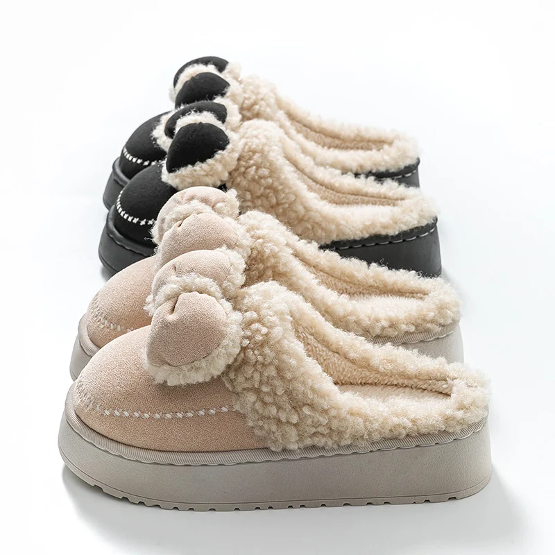 Cute Thick-Soled Cotton Slippers for Women in Autumn and Winter, Indoor Non-Slip Warm Soft Thick-Soled Furry Slippers for Postpartum Period