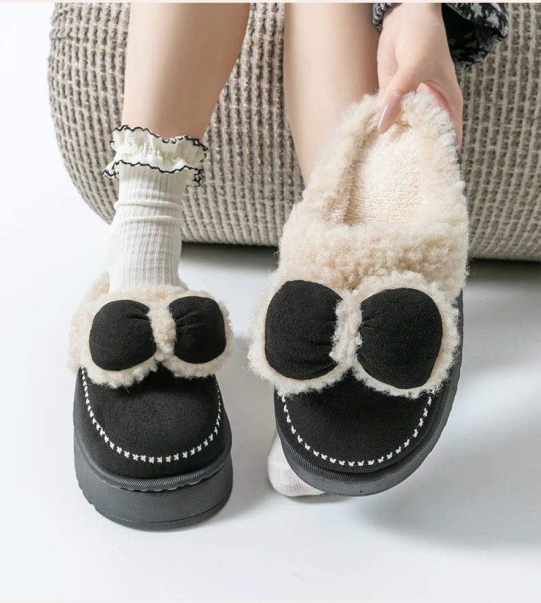 Cute Thick-Soled Cotton Slippers for Women in Autumn and Winter, Indoor Non-Slip Warm Soft Thick-Soled Furry Slippers for Postpartum Period