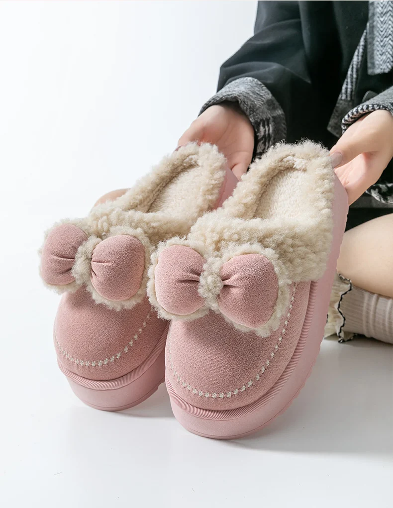 Cute Thick-Soled Cotton Slippers for Women in Autumn and Winter, Indoor Non-Slip Warm Soft Thick-Soled Furry Slippers for Postpartum Period