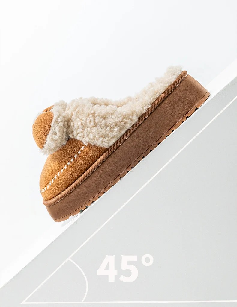 Cute Thick-Soled Cotton Slippers for Women in Autumn and Winter, Indoor Non-Slip Warm Soft Thick-Soled Furry Slippers for Postpartum Period