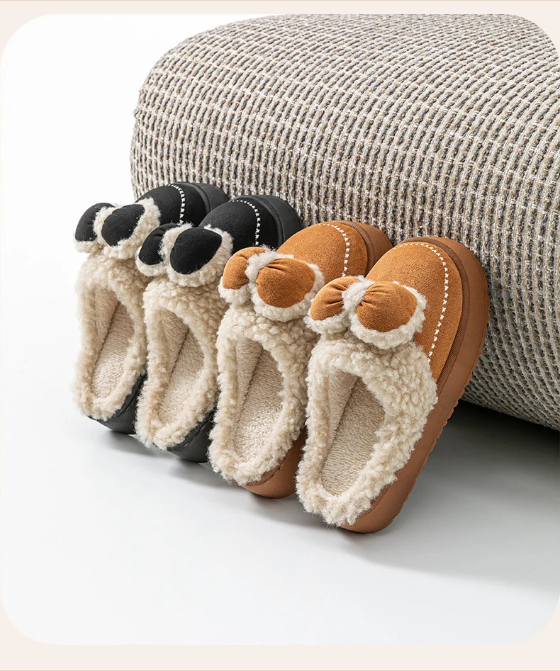 Cute Thick-Soled Cotton Slippers for Women in Autumn and Winter, Indoor Non-Slip Warm Soft Thick-Soled Furry Slippers for Postpartum Period