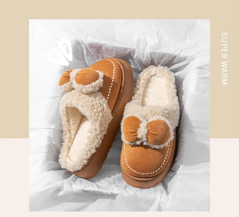 Cute Thick-Soled Cotton Slippers for Women in Autumn and Winter, Indoor Non-Slip Warm Soft Thick-Soled Furry Slippers for Postpartum Period