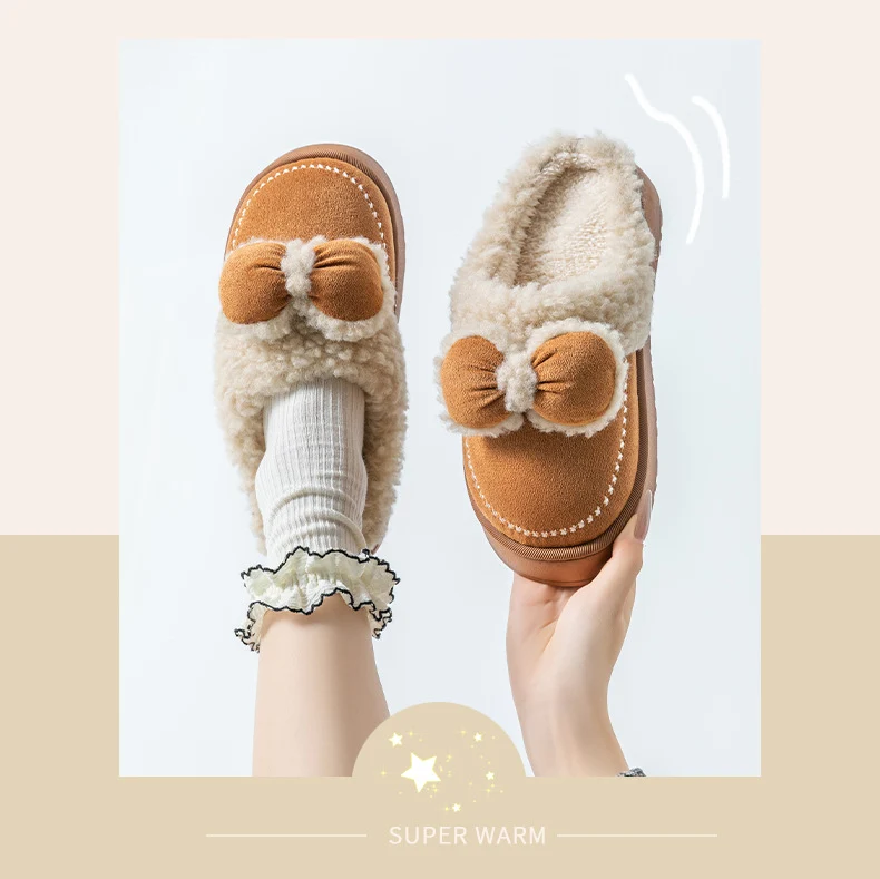 Cute Thick-Soled Cotton Slippers for Women in Autumn and Winter, Indoor Non-Slip Warm Soft Thick-Soled Furry Slippers for Postpartum Period