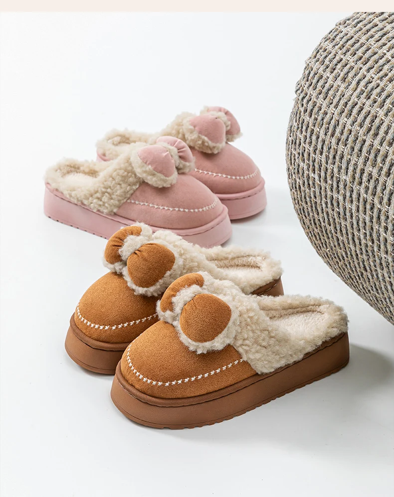 Cute Thick-Soled Cotton Slippers for Women in Autumn and Winter, Indoor Non-Slip Warm Soft Thick-Soled Furry Slippers for Postpartum Period