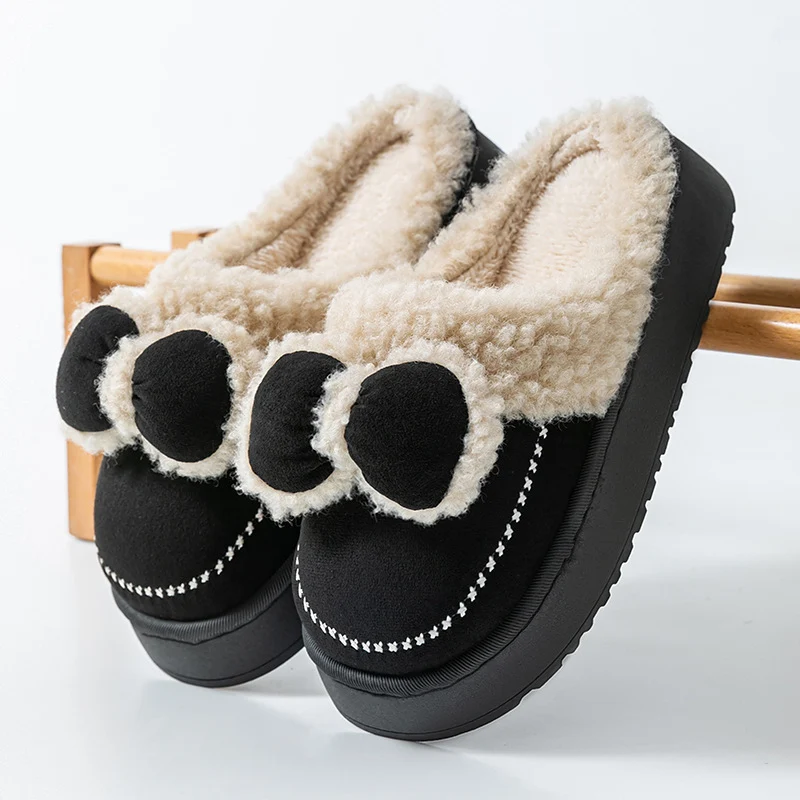 Cute Thick-Soled Cotton Slippers for Women in Autumn and Winter, Indoor Non-Slip Warm Soft Thick-Soled Furry Slippers for Postpartum Period