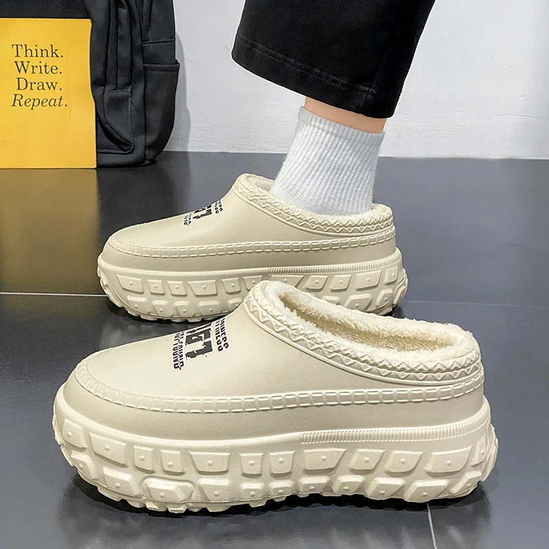 Men's Cotton Slippers Winter 2025 New Home Cross-Border Fleece Chef Cotton Shoes for Outdoor Wear, Non-Slip Waterproof Closed-Toe Cotton Shoes