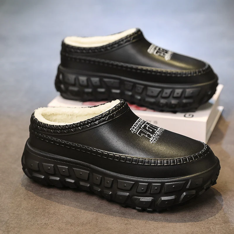 Men's Cotton Slippers Winter 2025 New Home Cross-Border Fleece Chef Cotton Shoes for Outdoor Wear, Non-Slip Waterproof Closed-Toe Cotton Shoes