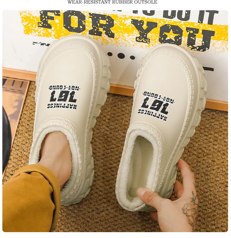 Men's Cotton Slippers Winter 2025 New Home Cross-Border Fleece Chef Cotton Shoes for Outdoor Wear, Non-Slip Waterproof Closed-Toe Cotton Shoes