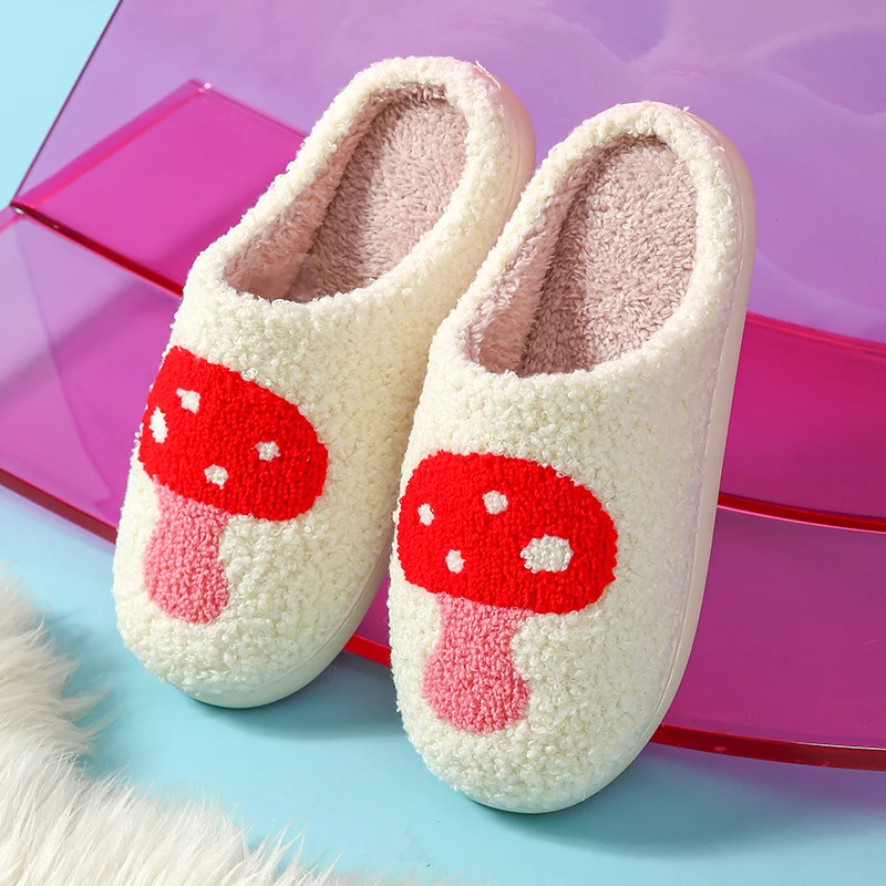 Autumn and Winter Home Cotton Slippers for Women, Cute Printed Plush Soft-Soled Slippers, Indoor Warm, Non-Slip and Comfortable