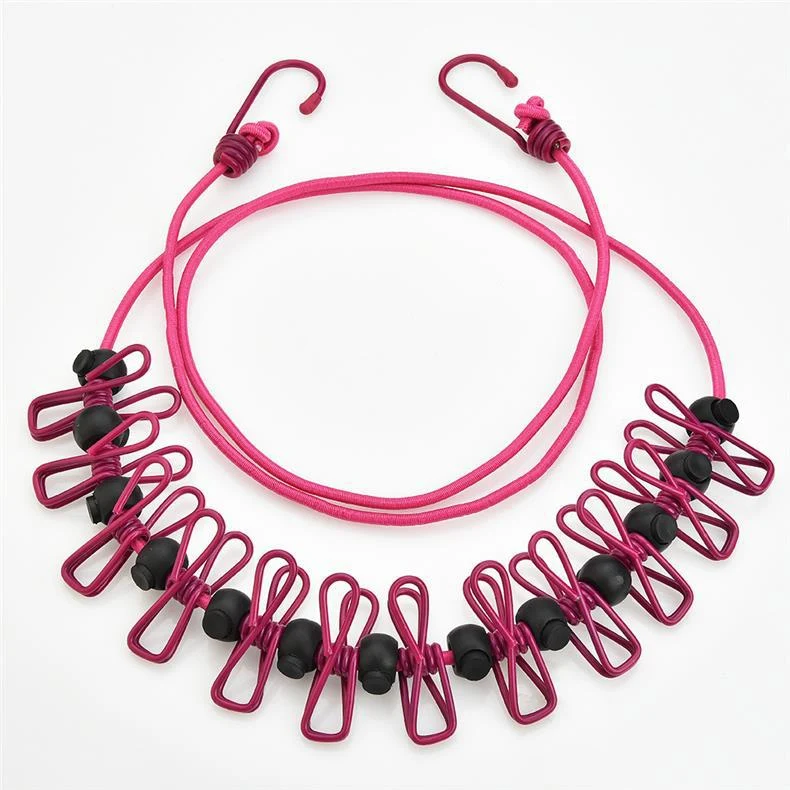 Creative Outdoor Elastic Windproof Clothesline with Positioning Clips, Korean Style Clothesline with 12 Windproof Clips
