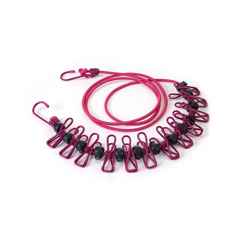 Creative Outdoor Elastic Windproof Clothesline with Positioning Clips, Korean Style Clothesline with 12 Windproof Clips
