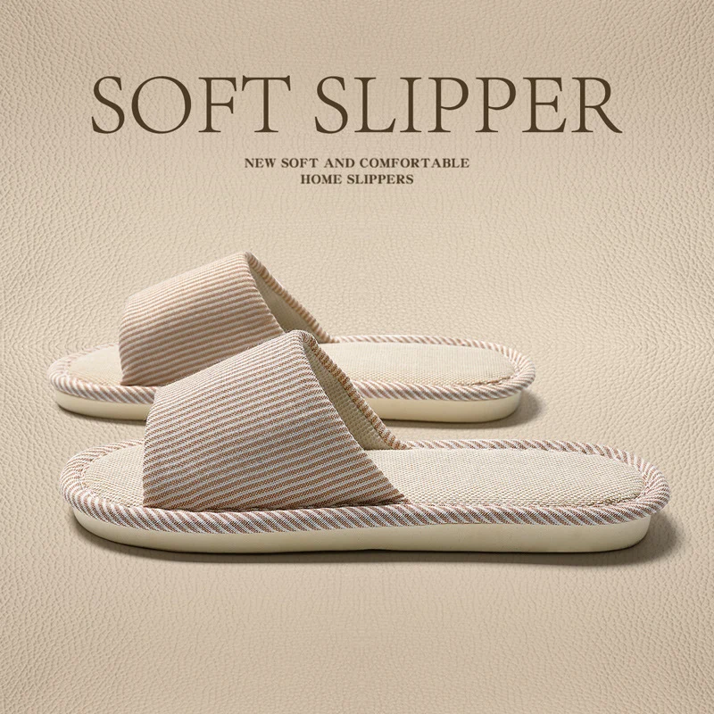 Linen Slippers for Men 2025 New Summer Indoor Home Soft-Soled Non-Slip Breathable Deodorant Cotton and Linen Slippers for Men