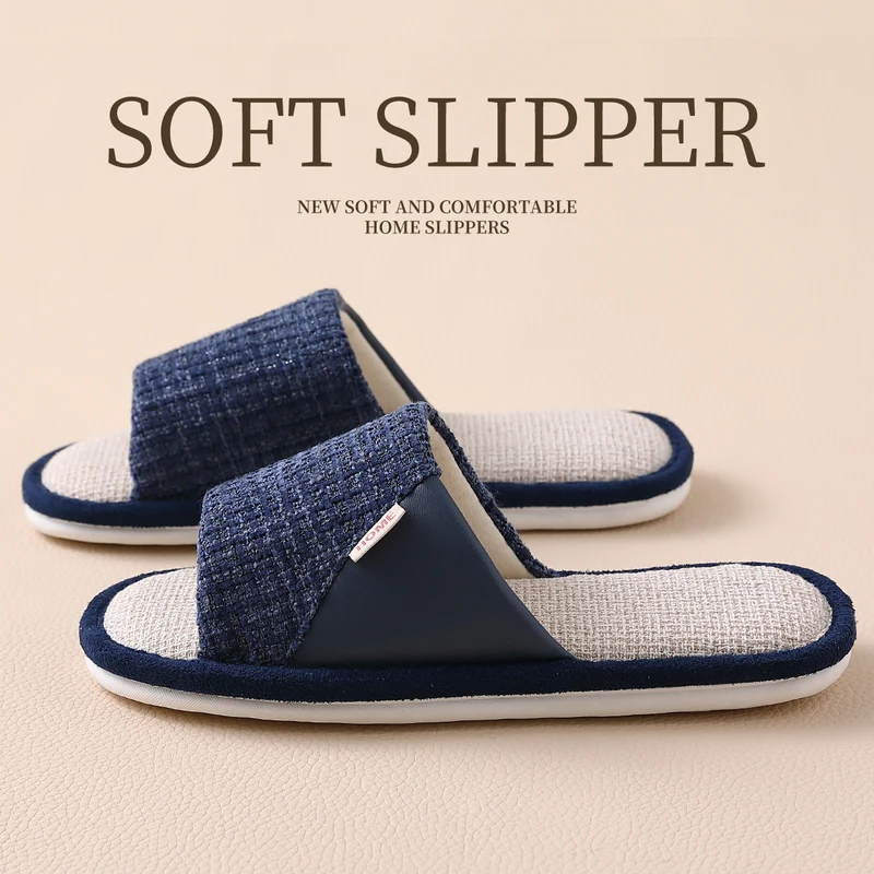Linen Slippers for Men 2025 New Summer Indoor Home Soft-Soled Non-Slip Breathable Deodorant Cotton and Linen Slippers for Men
