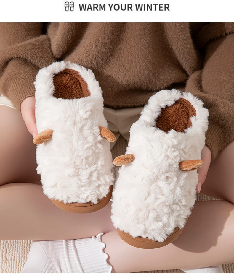 Winter Cotton Slippers Cute Women's Ears Men's Couple Home Indoor Warm Confinement Shoes Non-Slip Plush Plush Slippers