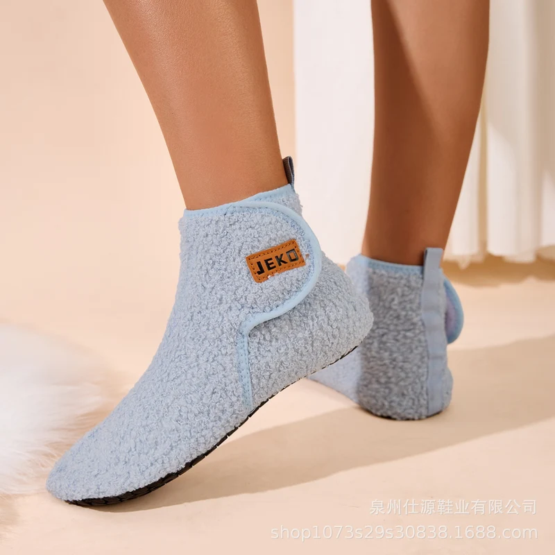 Cross-Border Large Size Shein Winter New Women's Velcro Home Indoor Non-Slip Warm Long Plush Snow Boots