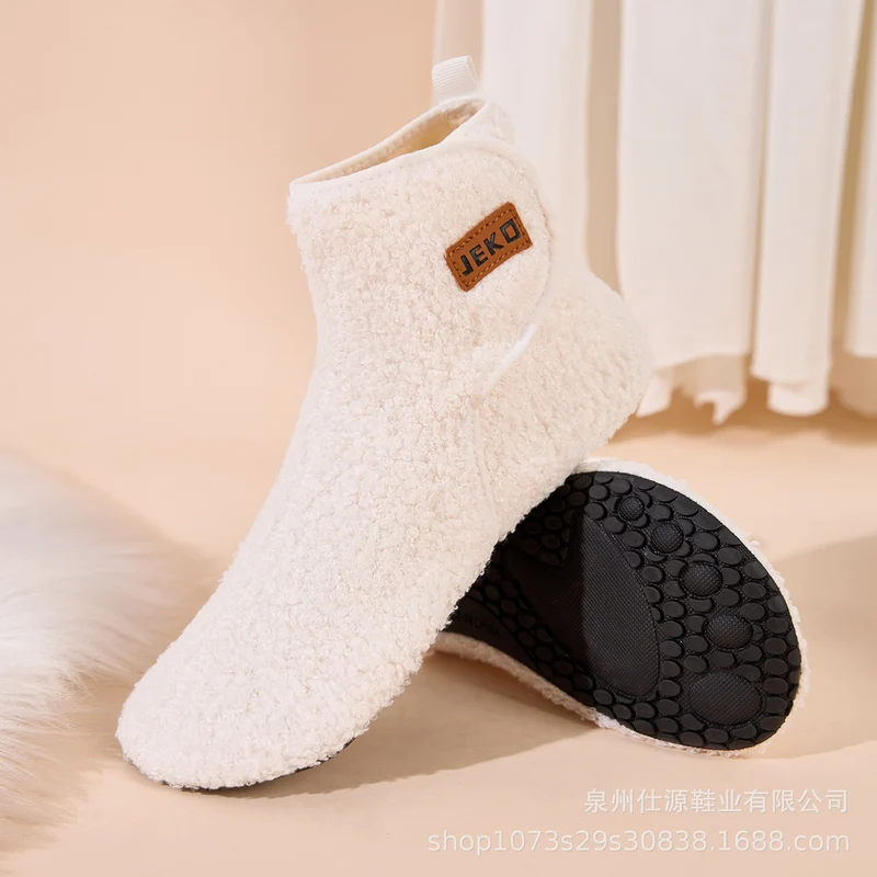 Cross-Border Large Size Shein Winter New Women's Velcro Home Indoor Non-Slip Warm Long Plush Snow Boots