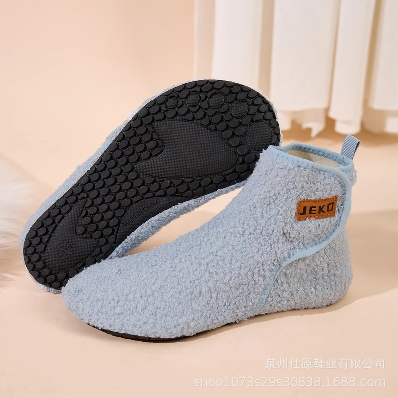 Cross-Border Large Size Shein Winter New Women's Velcro Home Indoor Non-Slip Warm Long Plush Snow Boots