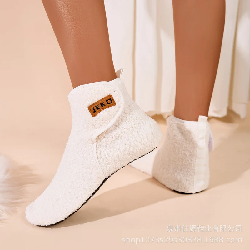 Cross-Border Large Size Shein Winter New Women's Velcro Home Indoor Non-Slip Warm Long Plush Snow Boots
