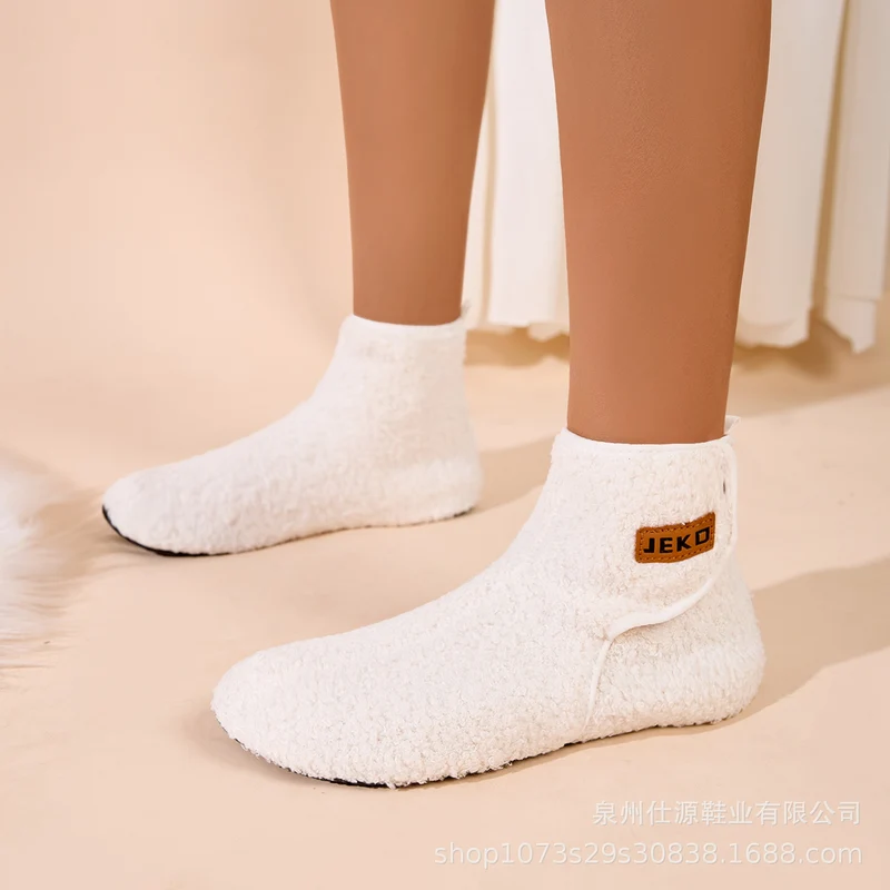 Cross-Border Large Size Shein Winter New Women's Velcro Home Indoor Non-Slip Warm Long Plush Snow Boots