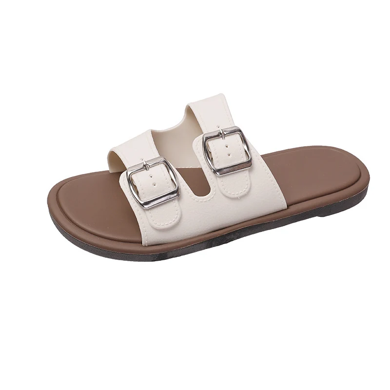 Cross-Border Slippers for Women Summer Flat-Soled Double-Strap Double-Buckle Slippers Southeast Asia New Foreign Trade Fashion Outer Wear Beach Sandals