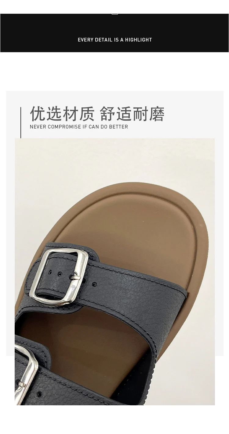 Cross-Border Slippers for Women Summer Flat-Soled Double-Strap Double-Buckle Slippers Southeast Asia New Foreign Trade Fashion Outer Wear Beach Sandals
