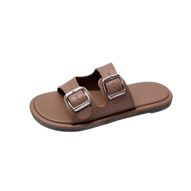 Cross-Border Slippers for Women Summer Flat-Soled Double-Strap Double-Buckle Slippers Southeast Asia New Foreign Trade Fashion Outer Wear Beach Sandals