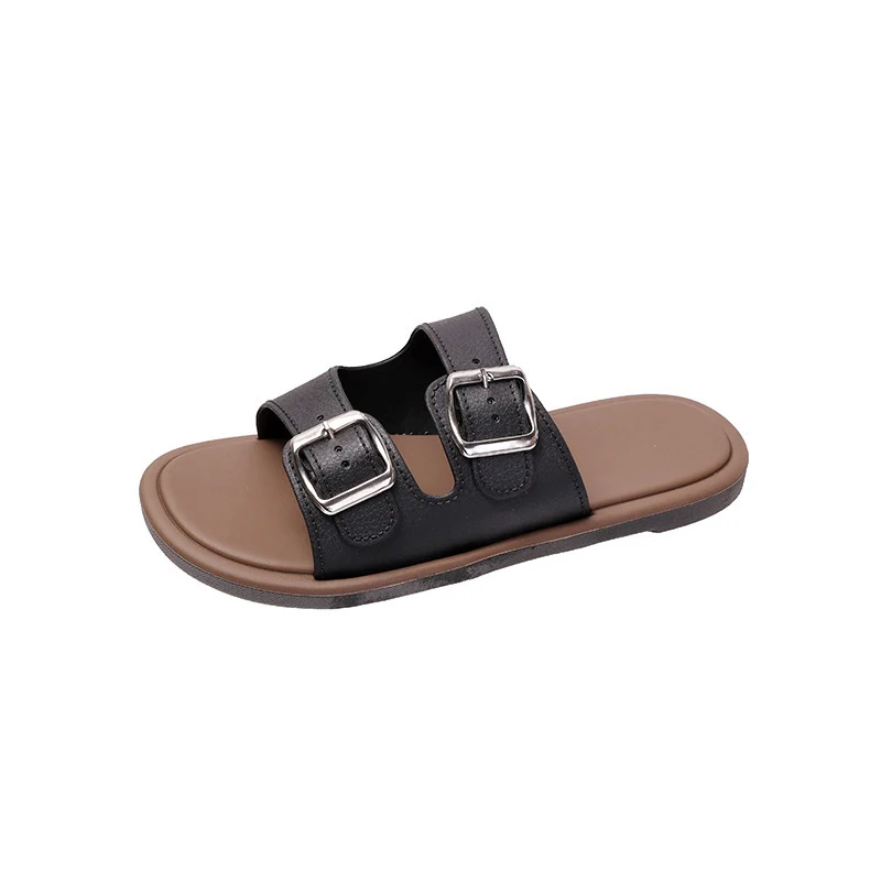 Cross-Border Slippers for Women Summer Flat Slippers Southeast Asia New Double Buckle Foreign Trade Fashion Outer Wear Beach Sandals