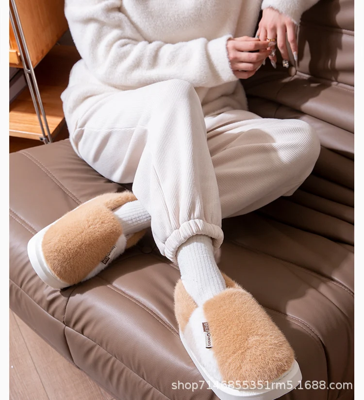 Cotton Slippers Winter Men's Thick-Soled Eva Silent Anti-Slip Home Fleece-Lined Thickeneded Warm Cross-Border Furry Slippers with Heels