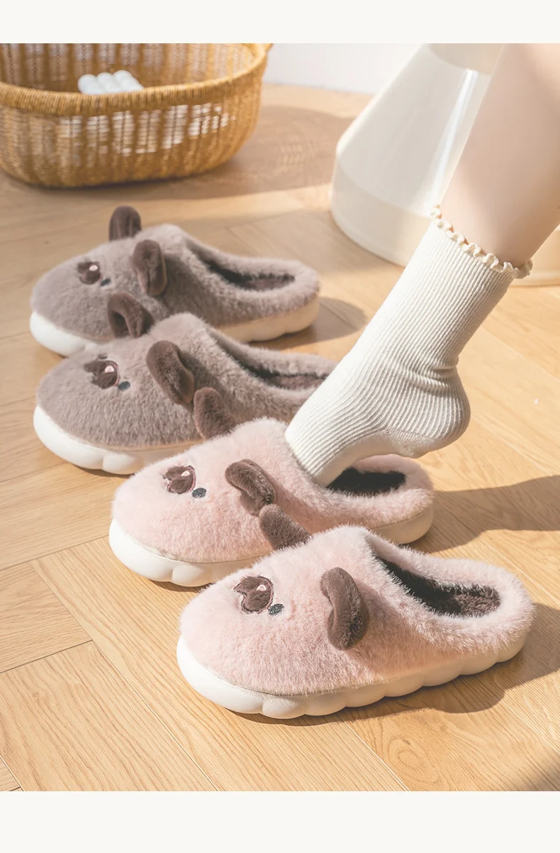 Cixi Cotton Slippers for Women, Spring, Autumn and Winter Home Use, Indoor Non-Slip Couple Home Warm Winter Plush Men's Slippers