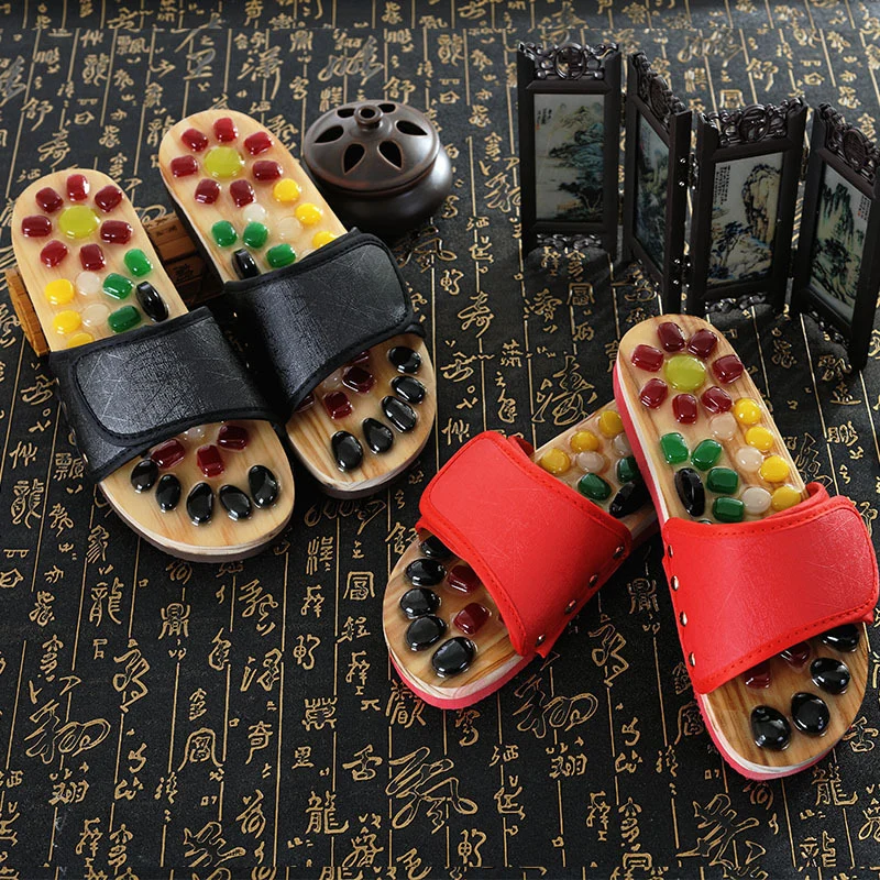Home Foot Imitation Colored Jade Health Massage Slippers Acupoint Foot Massage Shoes Men's Massage Shoes Wear-Resistant Sandals Women's Summer