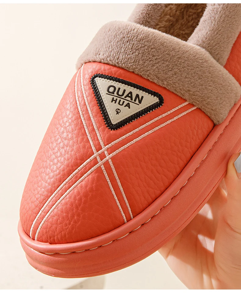 Plus Size 4647 Cotton Slippers for Men Waterproof Winter Indoor Home Non-Slip Warm Fleece-Lined Thickeneded Couple Cotton Shoes for Women