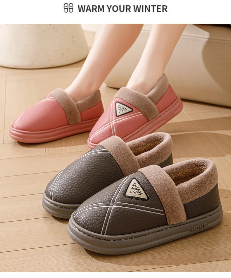 Plus Size 4647 Cotton Slippers for Men Waterproof Winter Indoor Home Non-Slip Warm Fleece-Lined Thickeneded Couple Cotton Shoes for Women