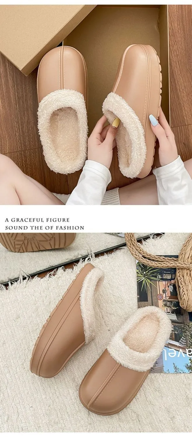 Women's Cotton Slippers for Winter 2025, Indoor Home Non-Slip Autumn and Winter Cold-Proof Closed-Toe Waterproof Fur Slippers for Winter Home Use