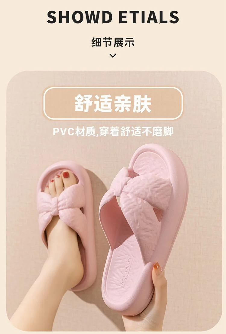 New Home Slippers for Women with Bows, Indoor Quick-Drying, Non-Slip, Bathing and Stepping on Shit, Solid Color Casual Sandals and Slippers Wholesale