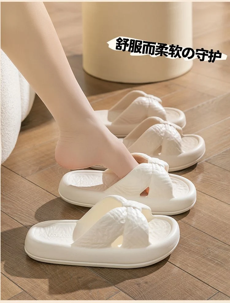 New Home Slippers for Women with Bows, Indoor Quick-Drying, Non-Slip, Bathing and Stepping on Shit, Solid Color Casual Sandals and Slippers Wholesale