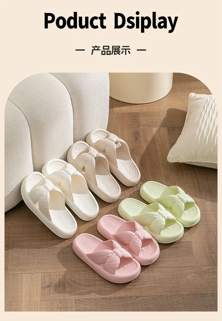 New Home Slippers for Women with Bows, Indoor Quick-Drying, Non-Slip, Bathing and Stepping on Shit, Solid Color Casual Sandals and Slippers Wholesale